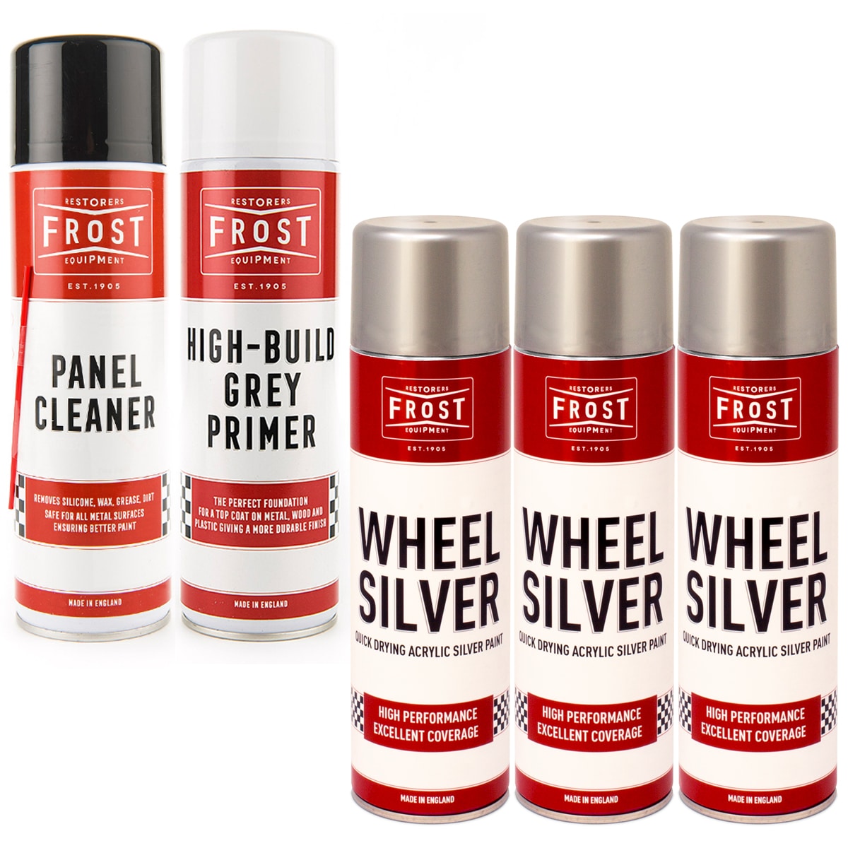 Frost Alloy Wheel Silver Paint Aerosols Kit (Paint, Primer and Cleaner)