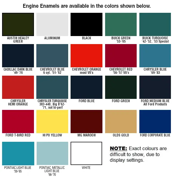 POR15 Engine Enamel Colour Chart