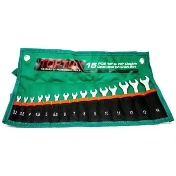 Double Open End Wrench Set 15° & 75° Angles - 15 Pieces