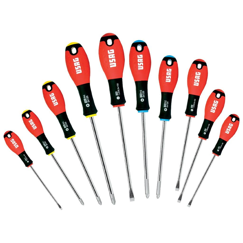 USAG Set of 10 Screwdrivers for SlotHead, PHILLIPS® and POZIDRIV