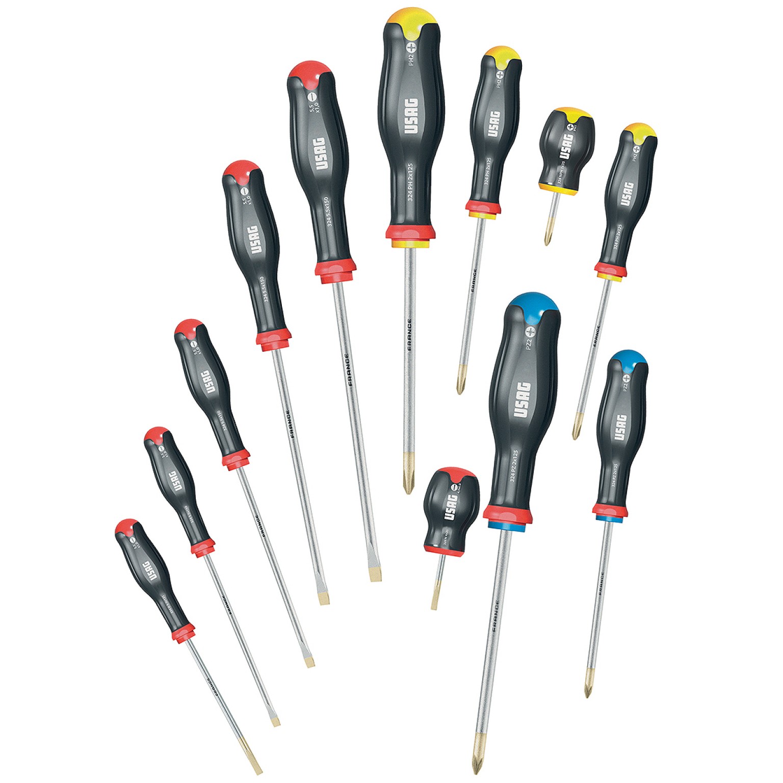 USAG Set of 12 Screwdrivers for SlotHead, PHILLIPS® and POZIDRIV