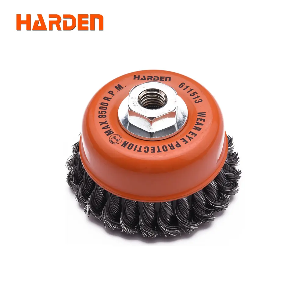 Harden 75mm Cup Twist Wire Brush with Nut – Heavy Duty M10/M14 Steel Brush for Rust, Paint & Weld Removal
