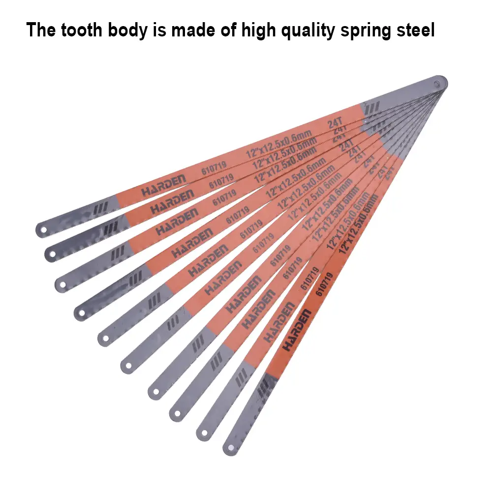 Harden 10pcs 12" High Carbon Steel Hacksaw Blades – 24 TPI Metal & Plastic Cutting Replacement Set - Image 2