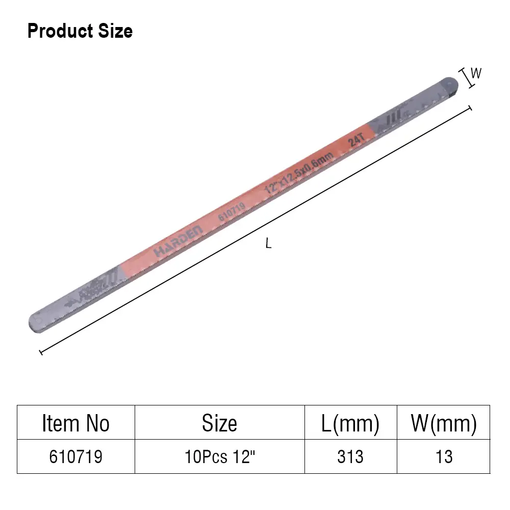 Harden 10pcs 12" High Carbon Steel Hacksaw Blades – 24 TPI Metal & Plastic Cutting Replacement Set - Image 4
