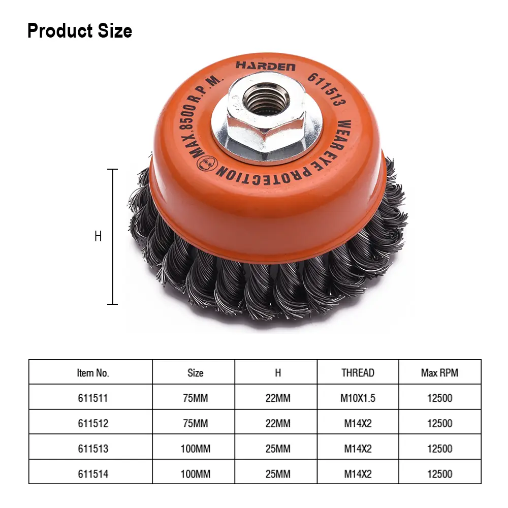 Harden 75mm Cup Twist Wire Brush with Nut – Heavy Duty M10/M14 Steel Brush for Rust, Paint & Weld Removal - Image 2