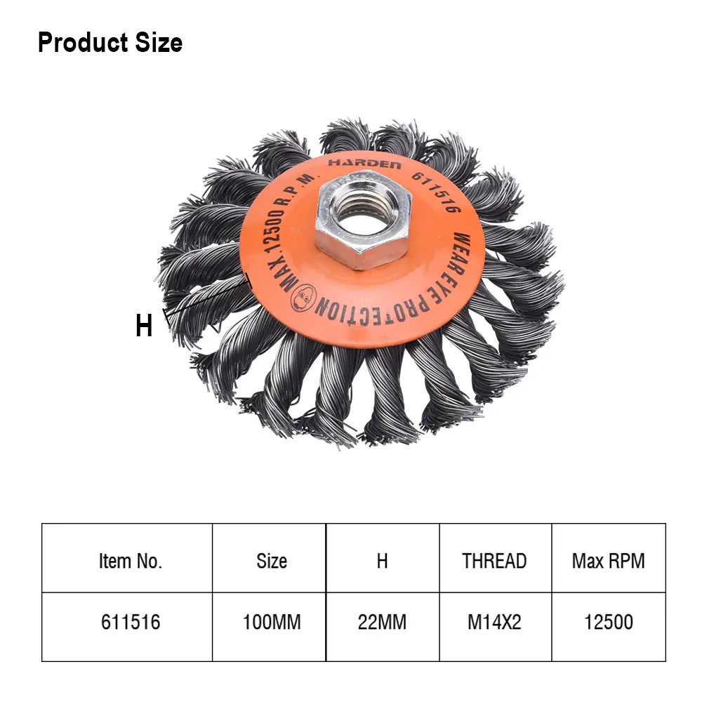 Harden 100mm Twist Knot Wire Bevel Brush – Heavy Duty M14 Angle Grinder Brush for Rust, Paint & Weld Removal - Image 2