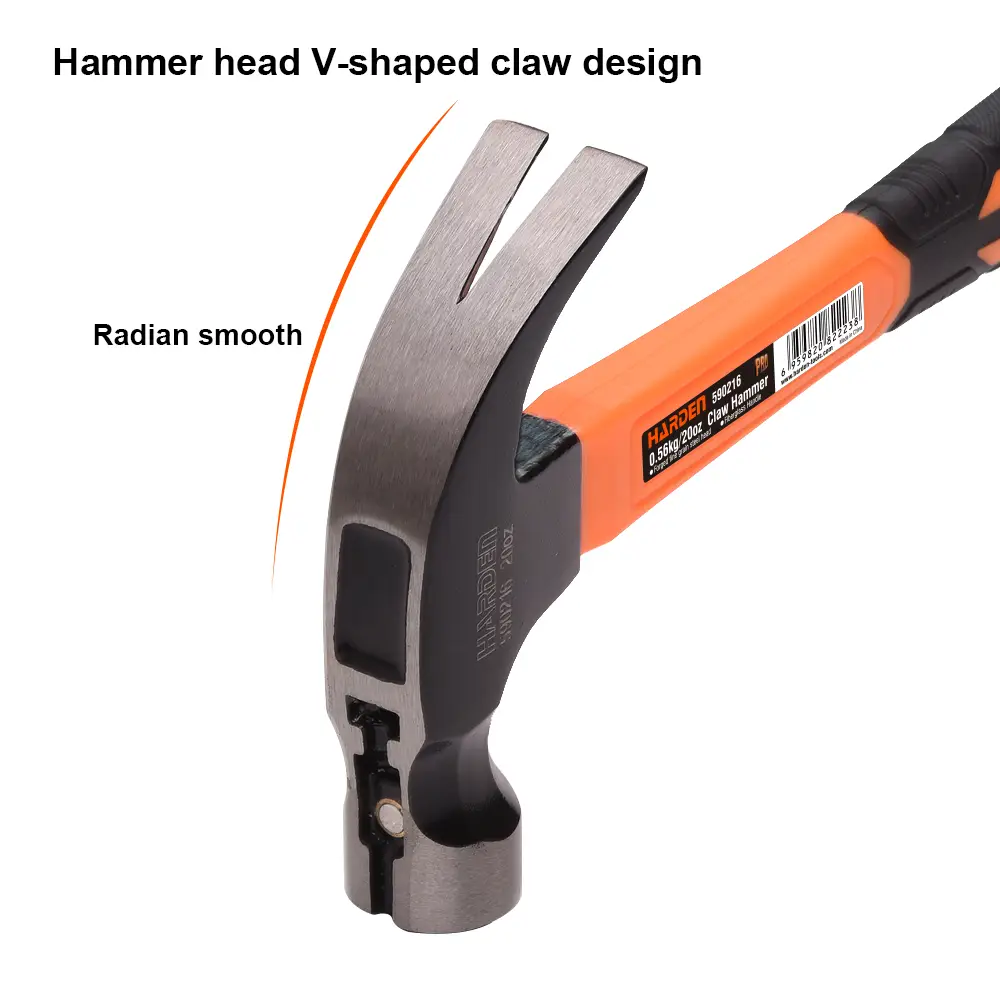 Harden 560g / 20oz Claw Hammer with Fiberglass Handle & Magnetic Head – Heavy Duty Anti-Slip DIY & Professional Construction Hammer - Image 3