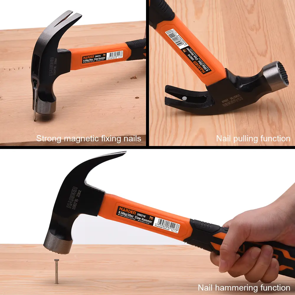 Harden 560g / 20oz Claw Hammer with Fiberglass Handle & Magnetic Head – Heavy Duty Anti-Slip DIY & Professional Construction Hammer - Image 6