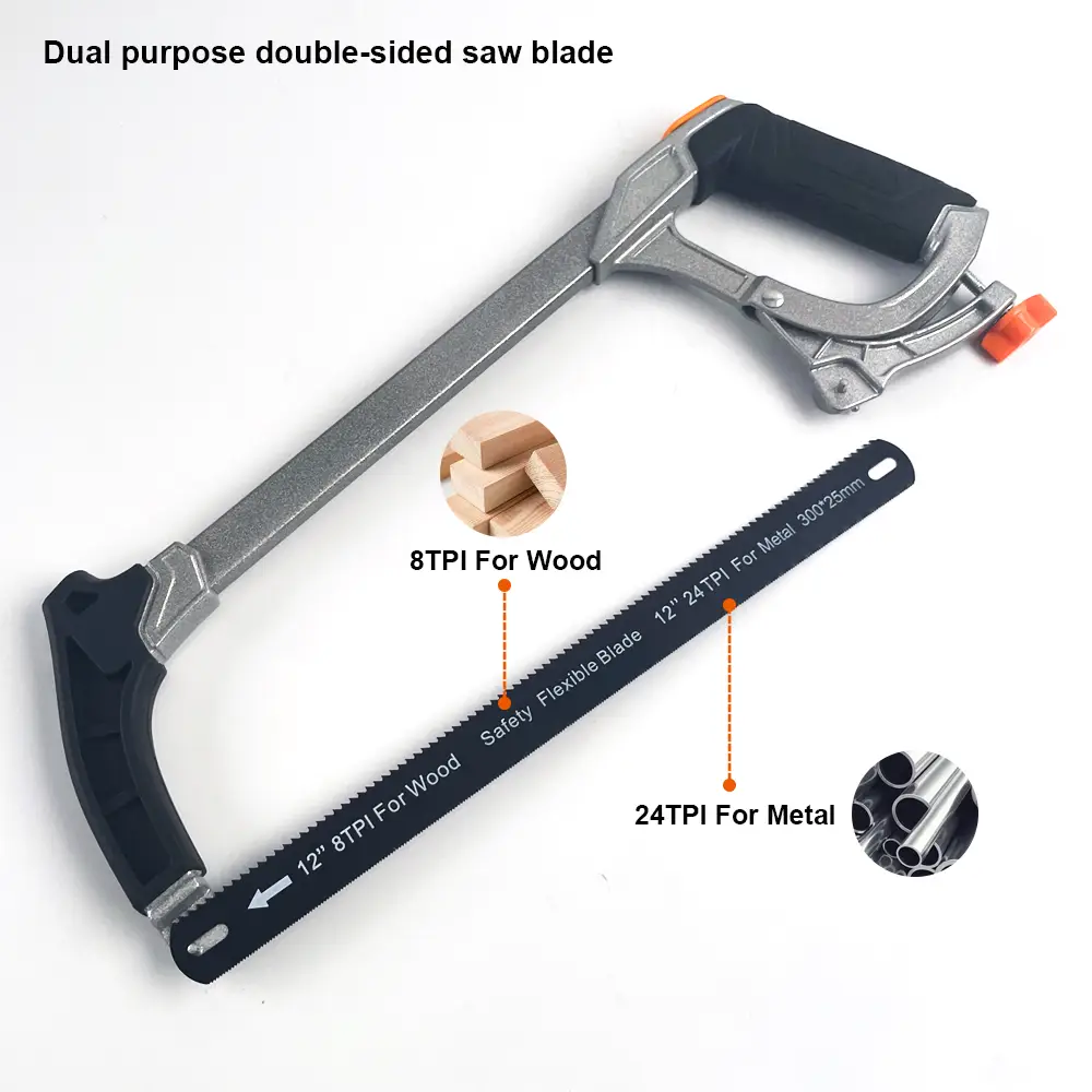 Harden 12" (304mm) Aluminium Hacksaw Frame – Professional High-Tension Saw with Soft-Grip Front & D-Handle - Image 4