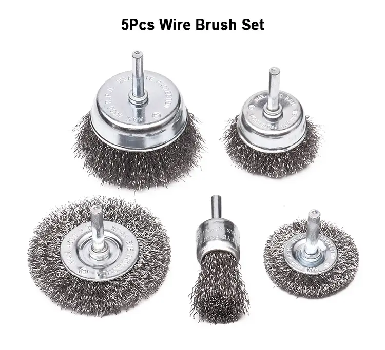 5pcs Wire Brush Set – 1/4" Hex Drill Brushes for Rust, Paint & Metal Surface Cleaning