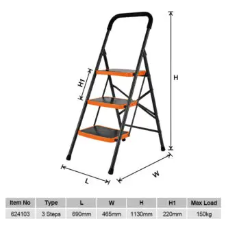 3 Step Steel Ladder – Heavy Duty Foldable Anti-Slip Step Ladder for Home, Workshop & DIY Use