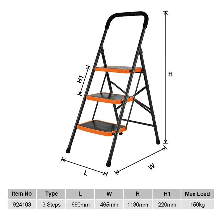 3 Step Steel Ladder – Heavy Duty Foldable Anti-Slip Step Ladder for Home, Workshop & DIY Use