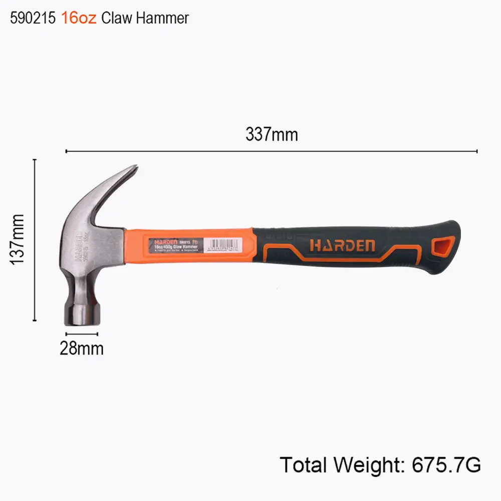 Harden 450g (16oz) Claw Hammer with Fiberglass Handle – Heavy Duty Anti-Slip DIY Hammer for Construction & Home Repairs - Image 7