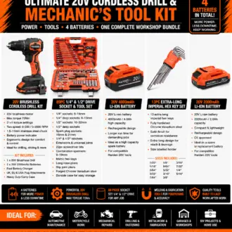 Harden Ultimate 20V Cordless Drill & Mechanic’s Tool Kit